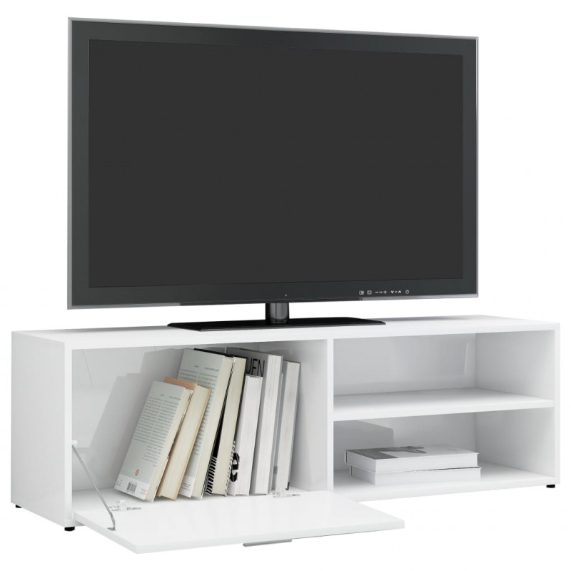 Szafka pod TV, wysoki połysk, biała, 120x34x37cm