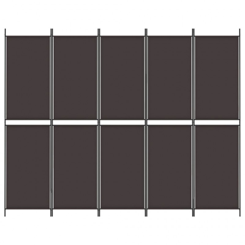 Parawan 5-panelowy, brązowy, 250x200 cm, tkanina