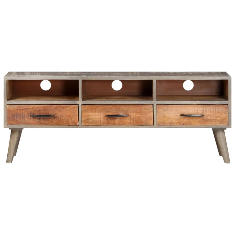 Szafka pod TV, szara, 130x35x51 cm, lite, surowe drewno mango