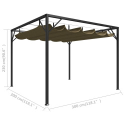 Altana ogrodowa ze zwijanym dachem, 3x3 m, taupe, 180 g/m²