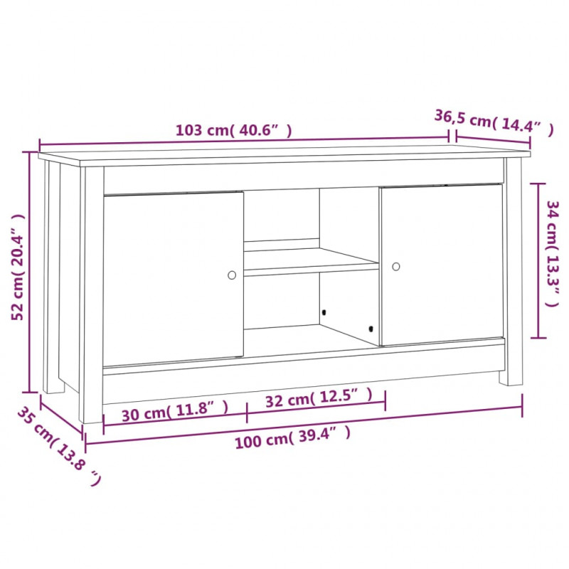 Szafka pod telewizor, szara, 103x36,5x52 cm, drewno sosnowe