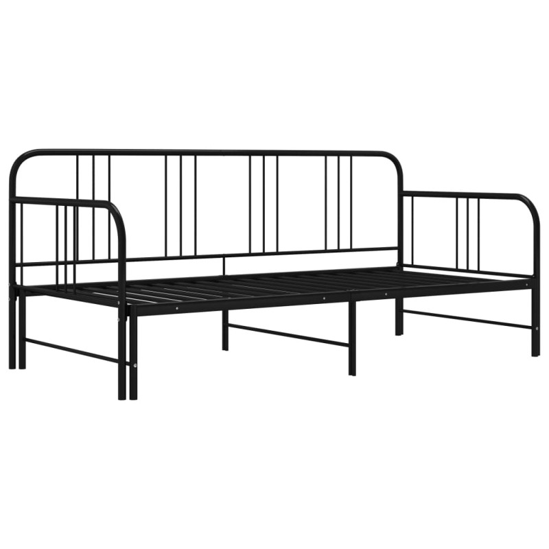 Sofa z wysuwaną ramą łóżka, czarna, metalowa, 90x200 cm