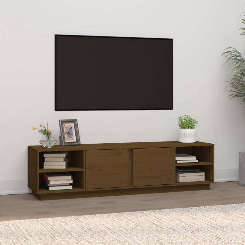 Szafka pod TV, miodowy brąz, 156x40x40 cm, lite drewno sosnowe