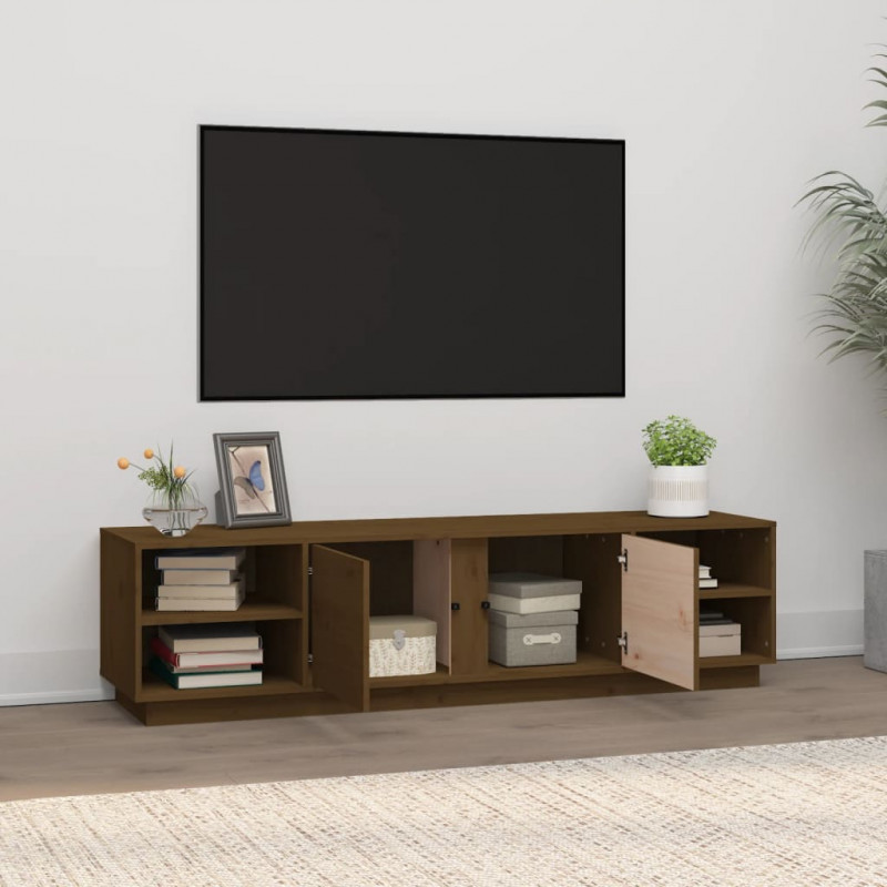 Szafka pod TV, miodowy brąz, 156x40x40 cm, lite drewno sosnowe