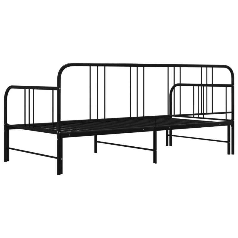 Sofa z wysuwaną ramą łóżka, czarna, metalowa, 90x200 cm