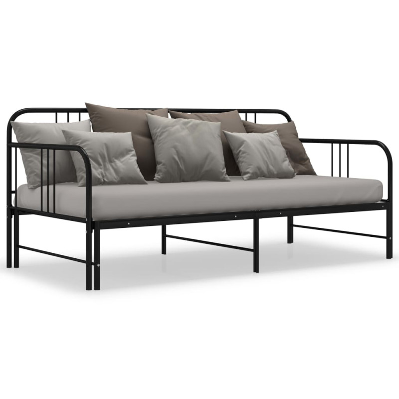 Sofa z wysuwaną ramą łóżka, czarna, metalowa, 90x200 cm