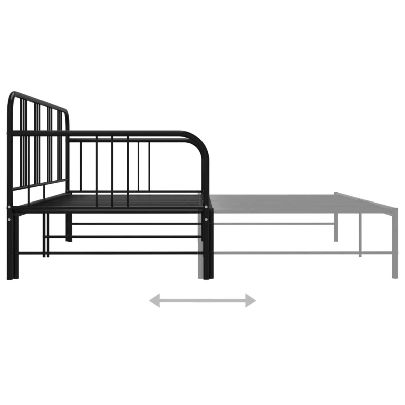 Sofa z wysuwaną ramą łóżka, czarna, metalowa, 90x200 cm