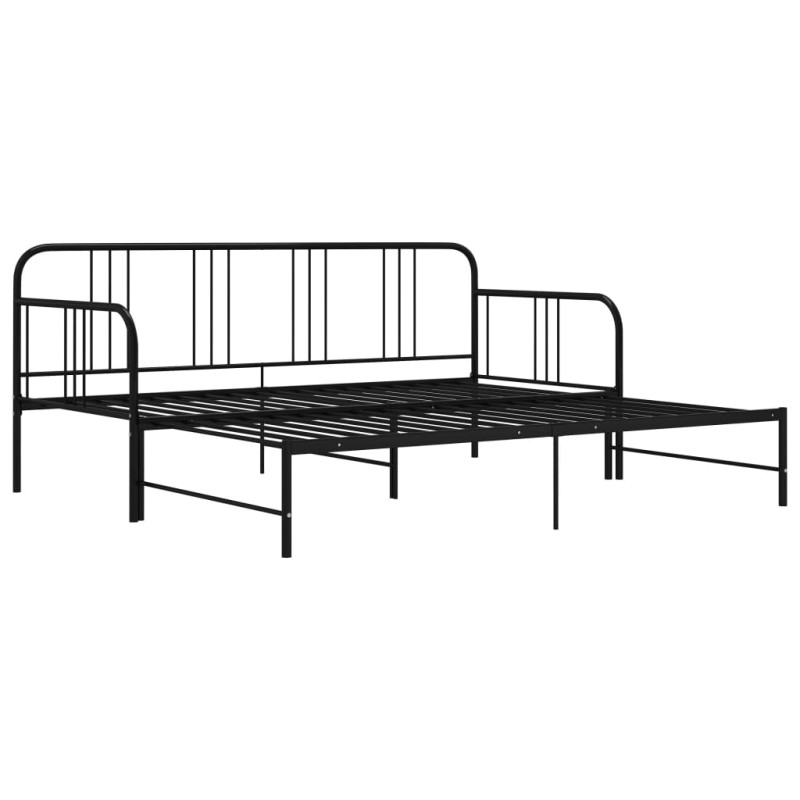 Sofa z wysuwaną ramą łóżka, czarna, metalowa, 90x200 cm