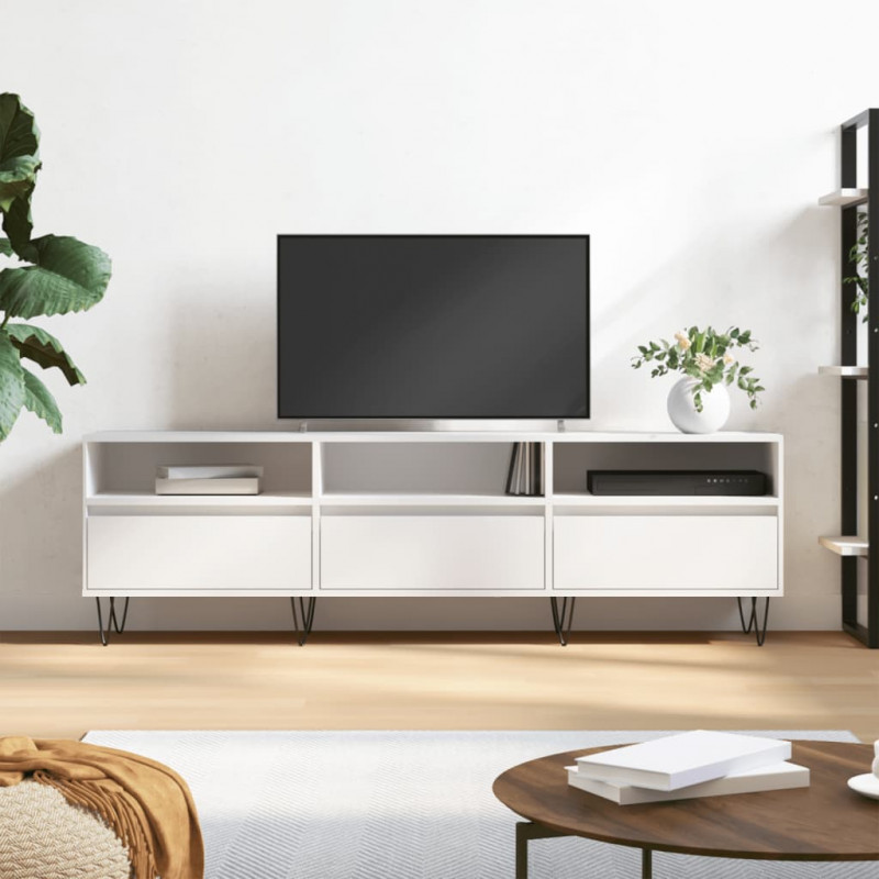 Szafka pod TV, biała, 150x30x44,5 cm, materiał drewnopochodny