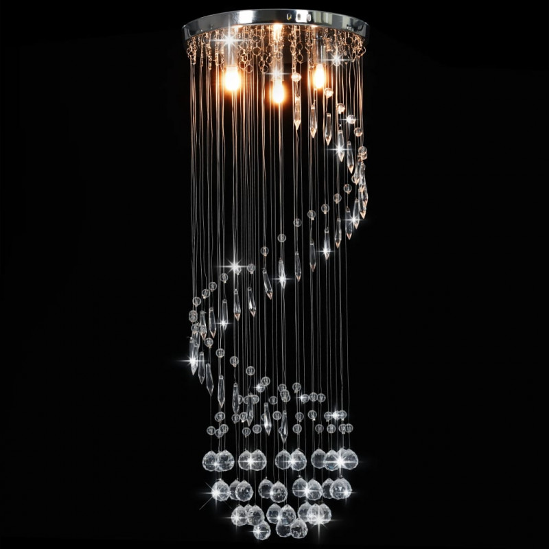 Lampa sufitowa z kryształami i koralikami, srebrna, spirala, G9