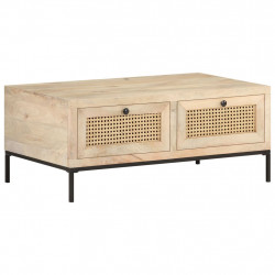 Stolik kawowy, 90x50x37 cm, drewno mango i naturalna trzcina