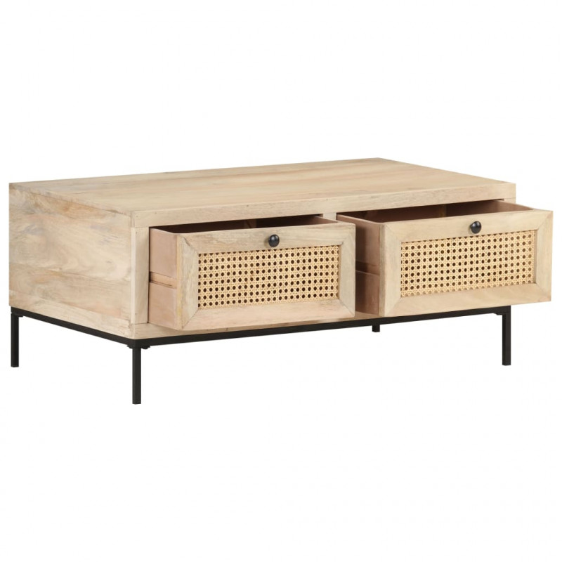 Stolik kawowy, 90x50x37 cm, drewno mango i naturalna trzcina