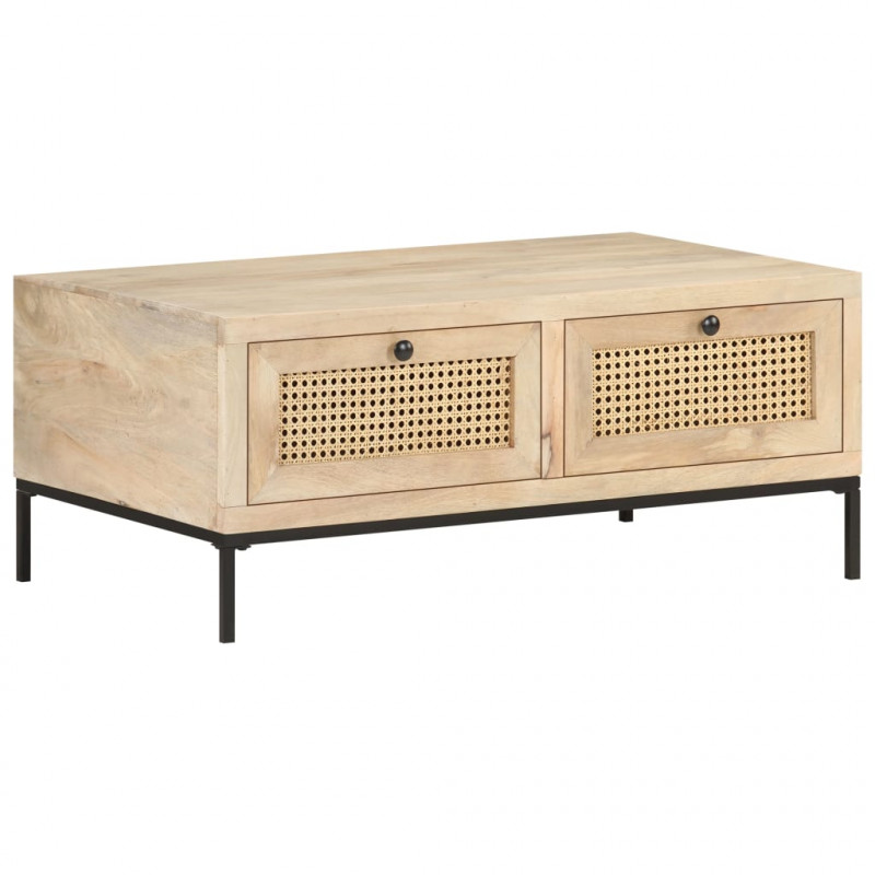 Stolik kawowy, 90x50x37 cm, drewno mango i naturalna trzcina