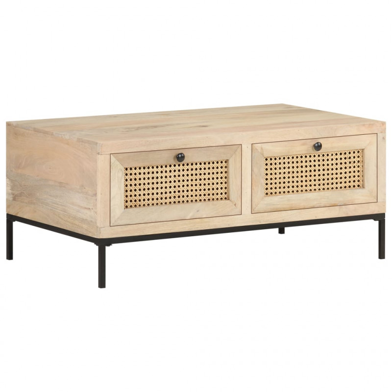 Stolik kawowy, 90x50x37 cm, drewno mango i naturalna trzcina