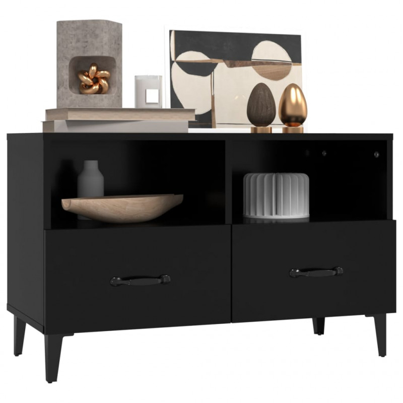 Szafka pod TV, czarna, 80x36x50 cm, materiał drewnopochodny