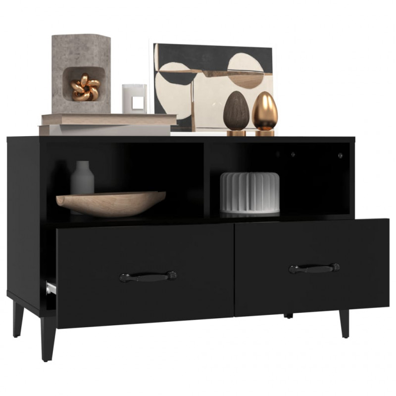 Szafka pod TV, czarna, 80x36x50 cm, materiał drewnopochodny