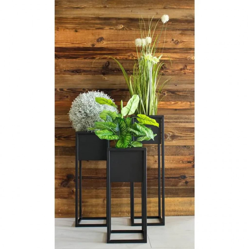 H&S Collection Donica na metalowej podstawie, czarna, 70 cm