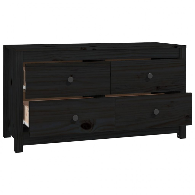 Komoda, czarna, 100x40x54 cm, lite drewno sosnowe