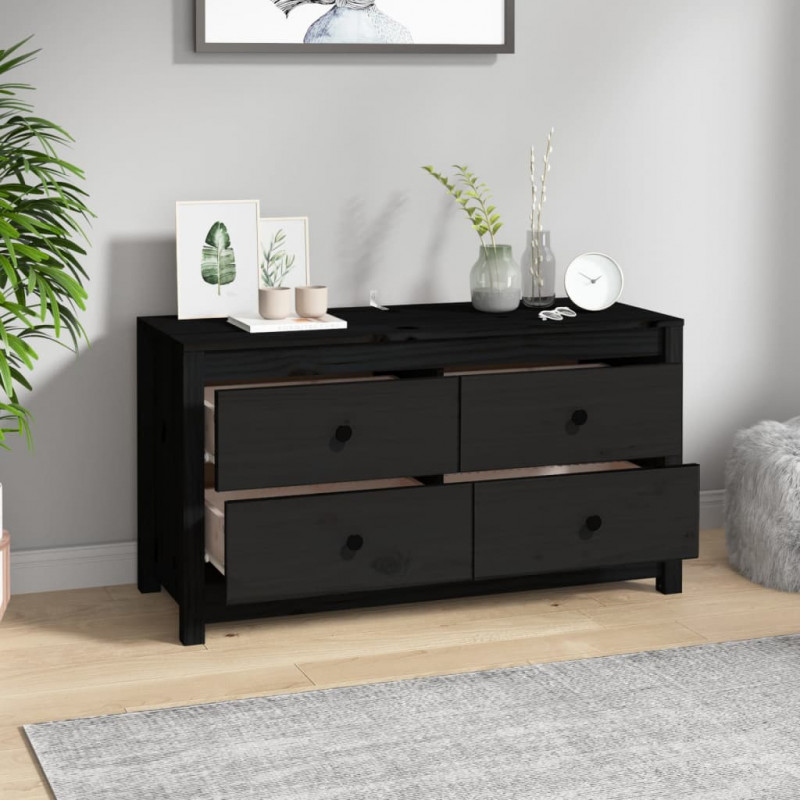 Komoda, czarna, 100x40x54 cm, lite drewno sosnowe