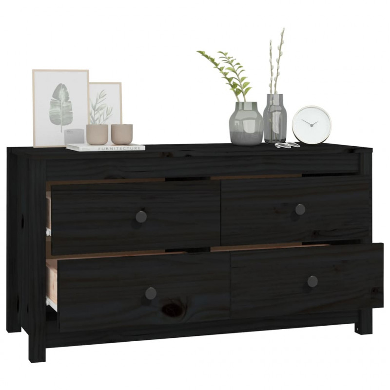 Komoda, czarna, 100x40x54 cm, lite drewno sosnowe