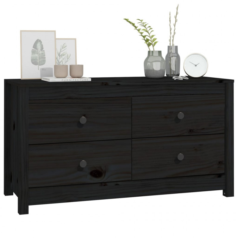 Komoda, czarna, 100x40x54 cm, lite drewno sosnowe