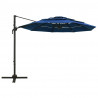 4-poziomowy parasol na aluminiowym słupku, niebieski, 3x3 m