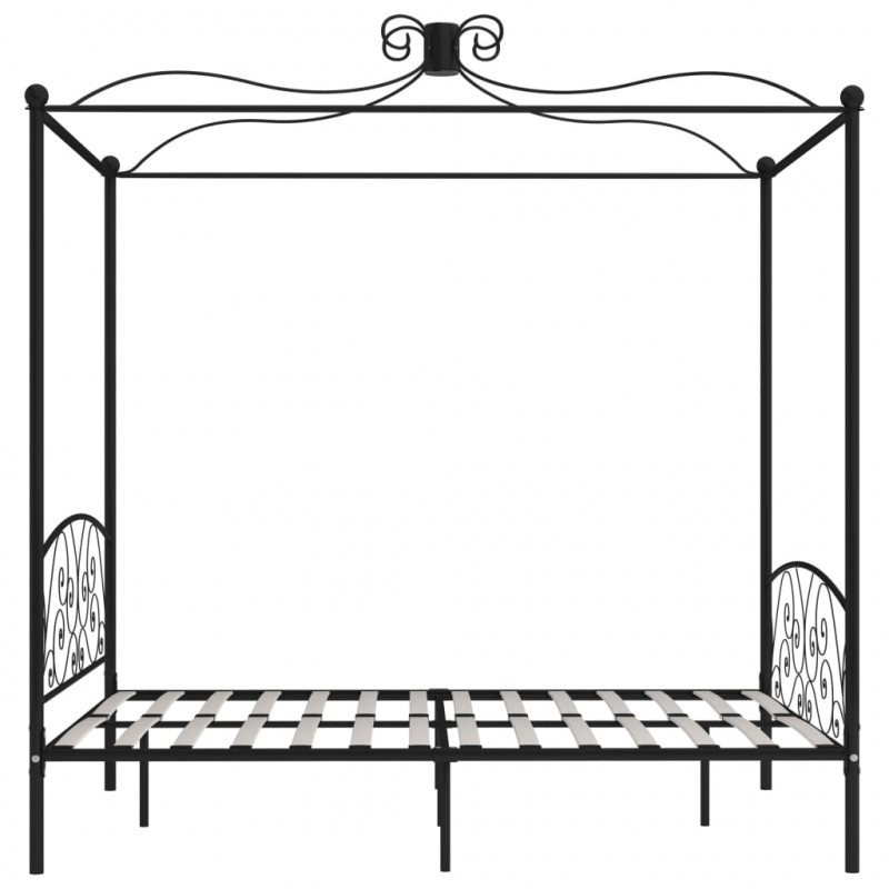 Rama łóżka z baldachimem, czarna, metalowa, 160 x 200 cm