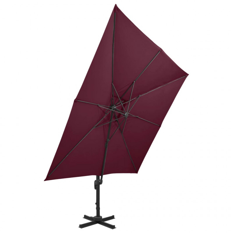 Parasol wiszący z podwójną czaszą, 300x300 cm, bordowy