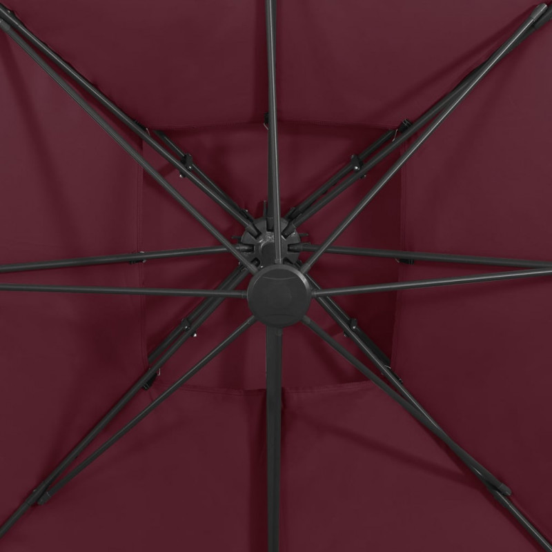 Parasol wiszący z podwójną czaszą, 300x300 cm, bordowy