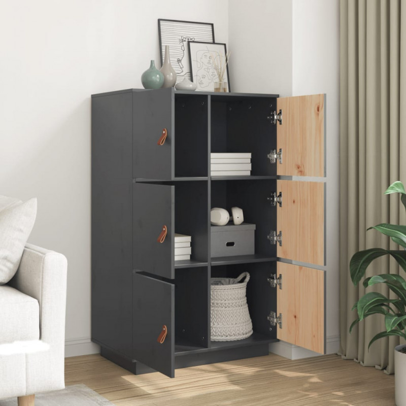 Szafka, szara, 67x40x108,5 cm, lite drewno sosnowe