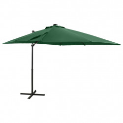 Parasol wiszący z LED i słupkiem, zielony, 250 cm