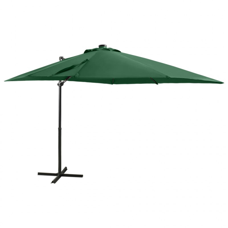 Parasol wiszący z LED i słupkiem, zielony, 250 cm