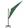 Parasol wiszący z LED i słupkiem, zielony, 250 cm