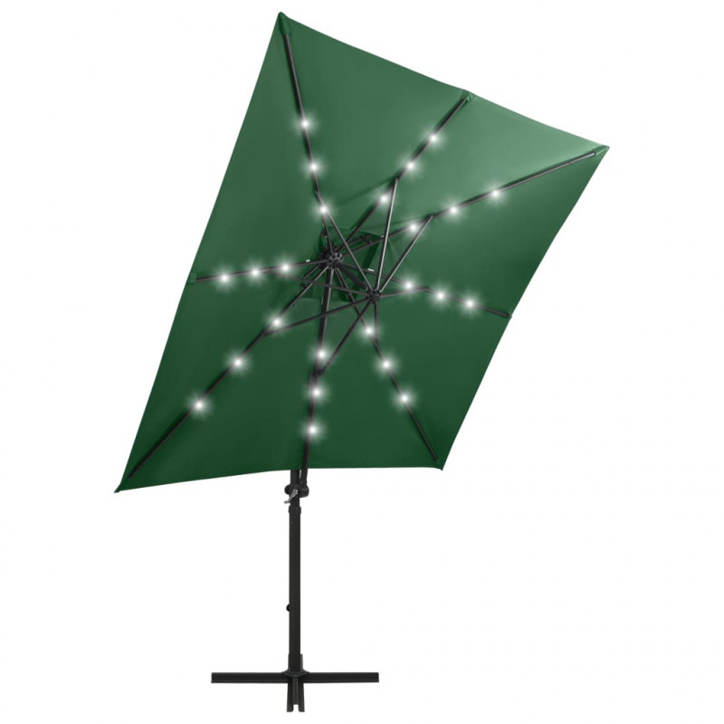 Parasol wiszący z LED i słupkiem, zielony, 250 cm
