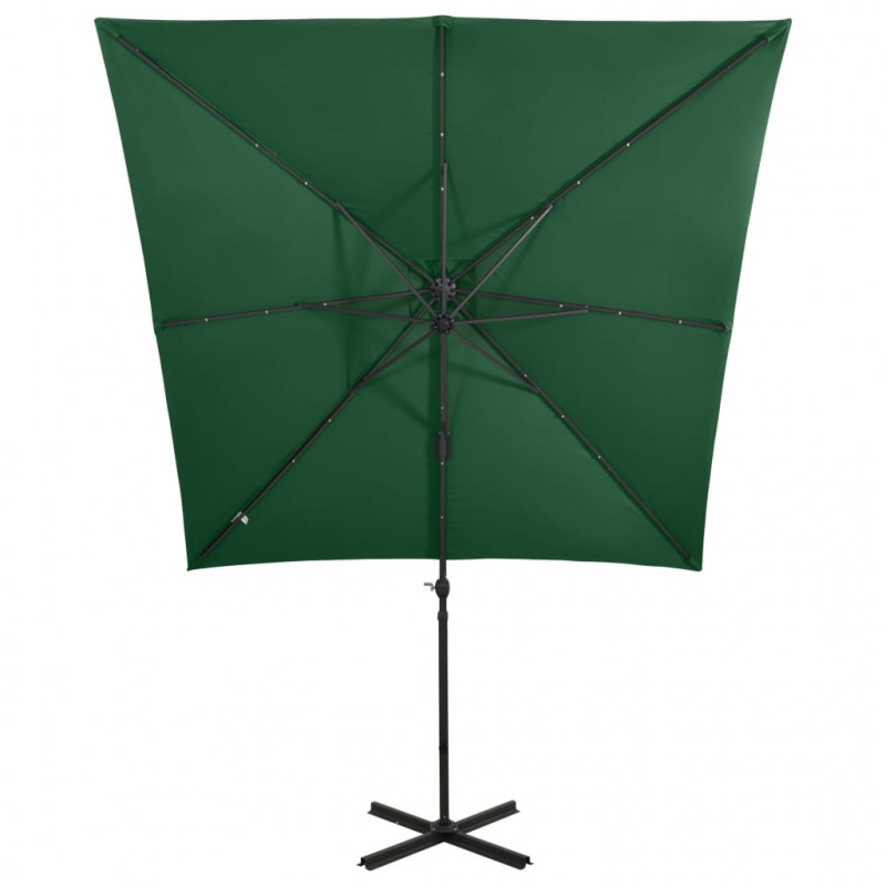 Parasol wiszący z LED i słupkiem, zielony, 250 cm