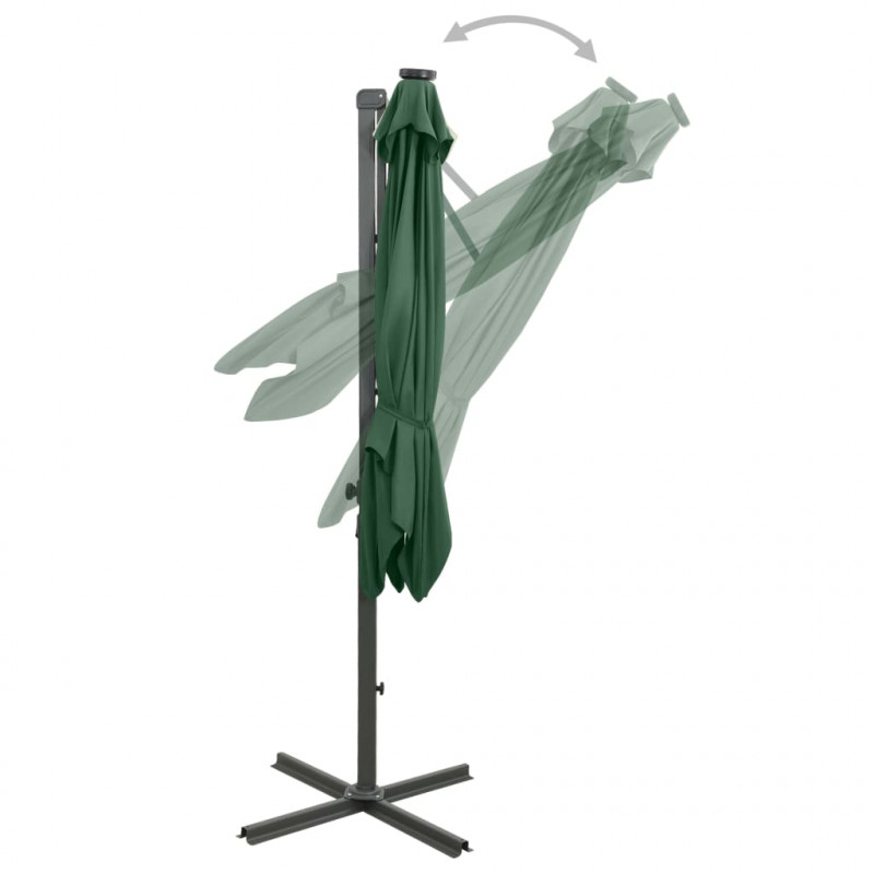 Parasol wiszący z LED i słupkiem, zielony, 250 cm