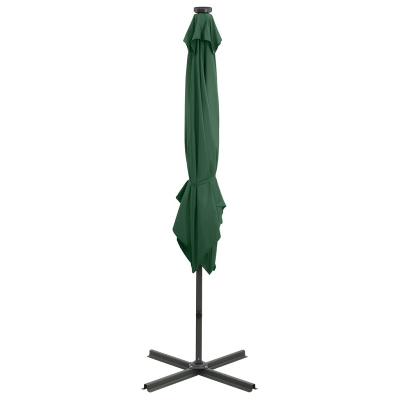 Parasol wiszący z LED i słupkiem, zielony, 250 cm
