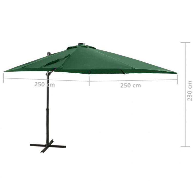 Parasol wiszący z LED i słupkiem, zielony, 250 cm