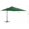 Parasol wiszący z LED i słupkiem, zielony, 250 cm