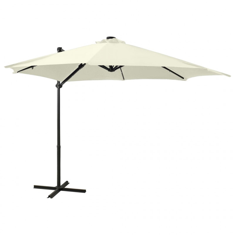 Parasol wiszący z lampkami LED i słupkiem, 300 cm, piaskowy