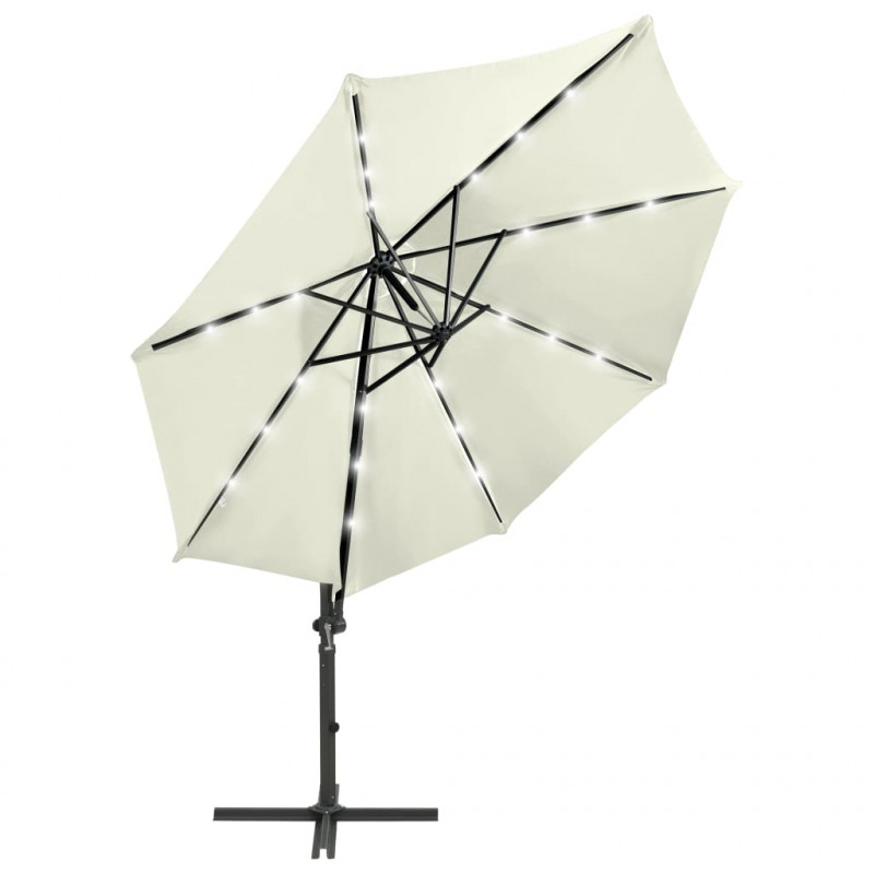 Parasol wiszący z lampkami LED i słupkiem, 300 cm, piaskowy