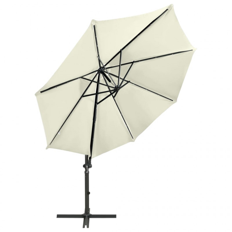 Parasol wiszący z lampkami LED i słupkiem, 300 cm, piaskowy