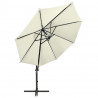 Parasol wiszący z lampkami LED i słupkiem, 300 cm, piaskowy