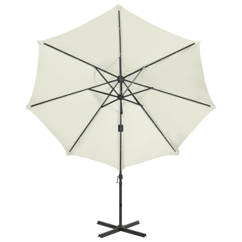 Parasol wiszący z lampkami LED i słupkiem, 300 cm, piaskowy