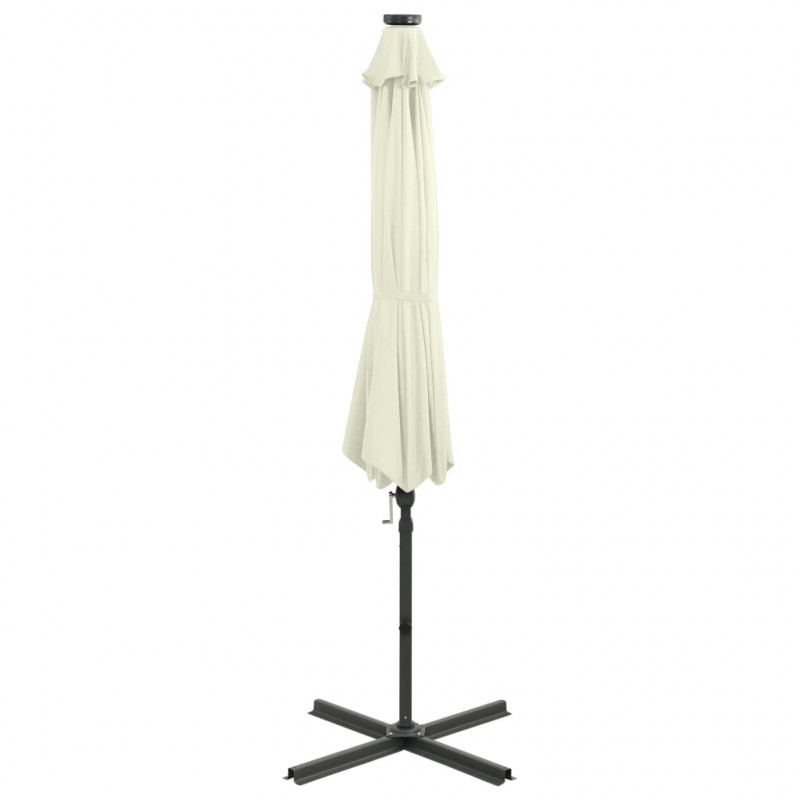 Parasol wiszący z lampkami LED i słupkiem, 300 cm, piaskowy