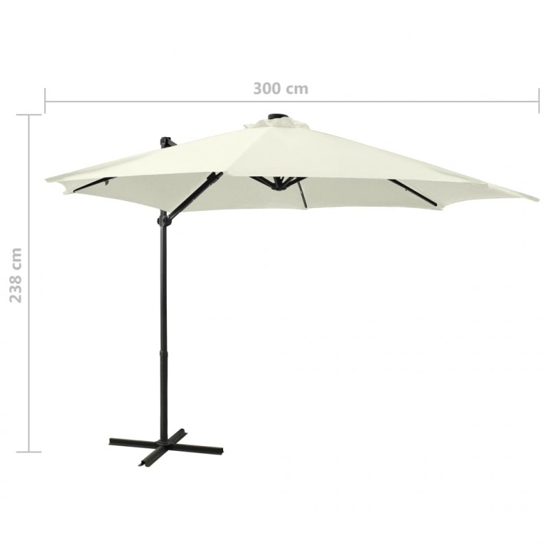 Parasol wiszący z lampkami LED i słupkiem, 300 cm, piaskowy