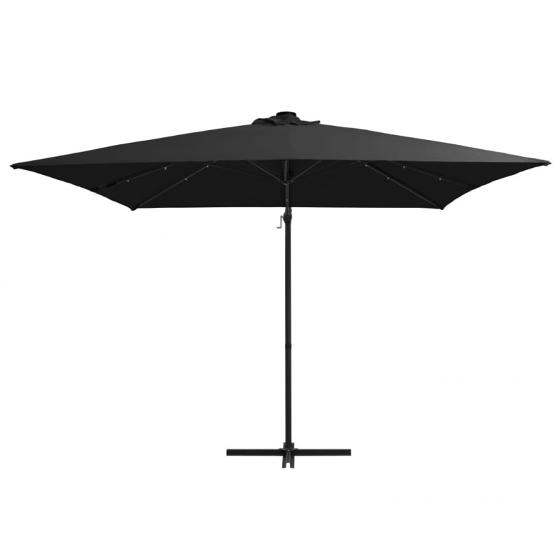 Parasol wiszący z LED i stalowym słupkiem, 250x250 cm, czarny