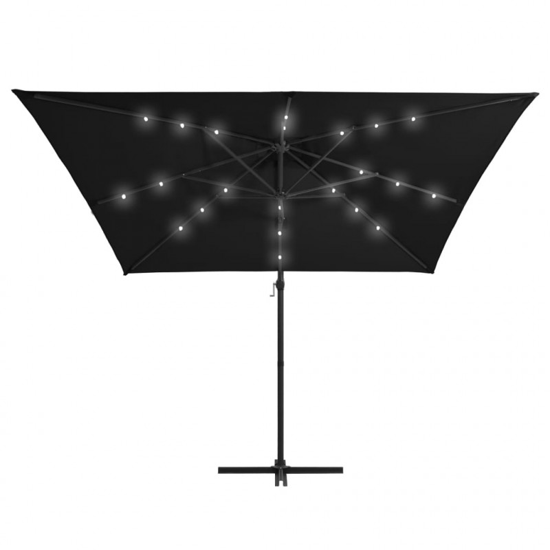 Parasol wiszący z LED i stalowym słupkiem, 250x250 cm, czarny