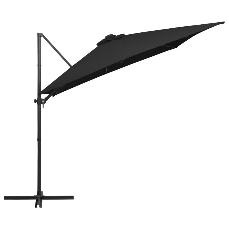 Parasol wiszący z LED i stalowym słupkiem, 250x250 cm, czarny