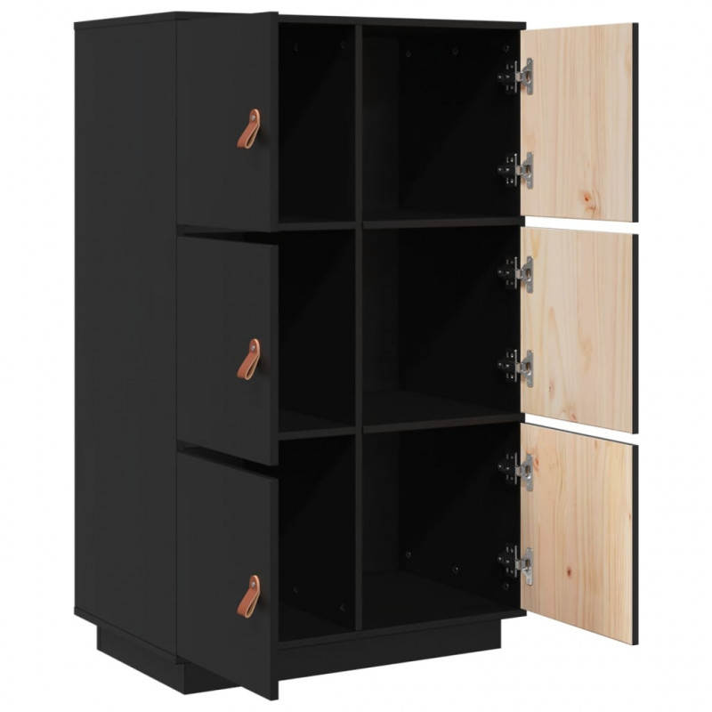 Kredens, czarny, 67x40x108,5 cm, lite drewno sosnowe
